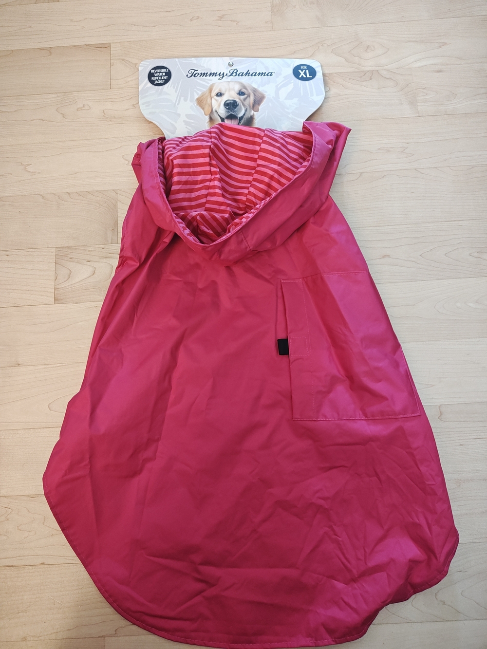 Tommy Bahama Dog Bright Pink Hooded Rain Poncho with Reversible Striped Lining